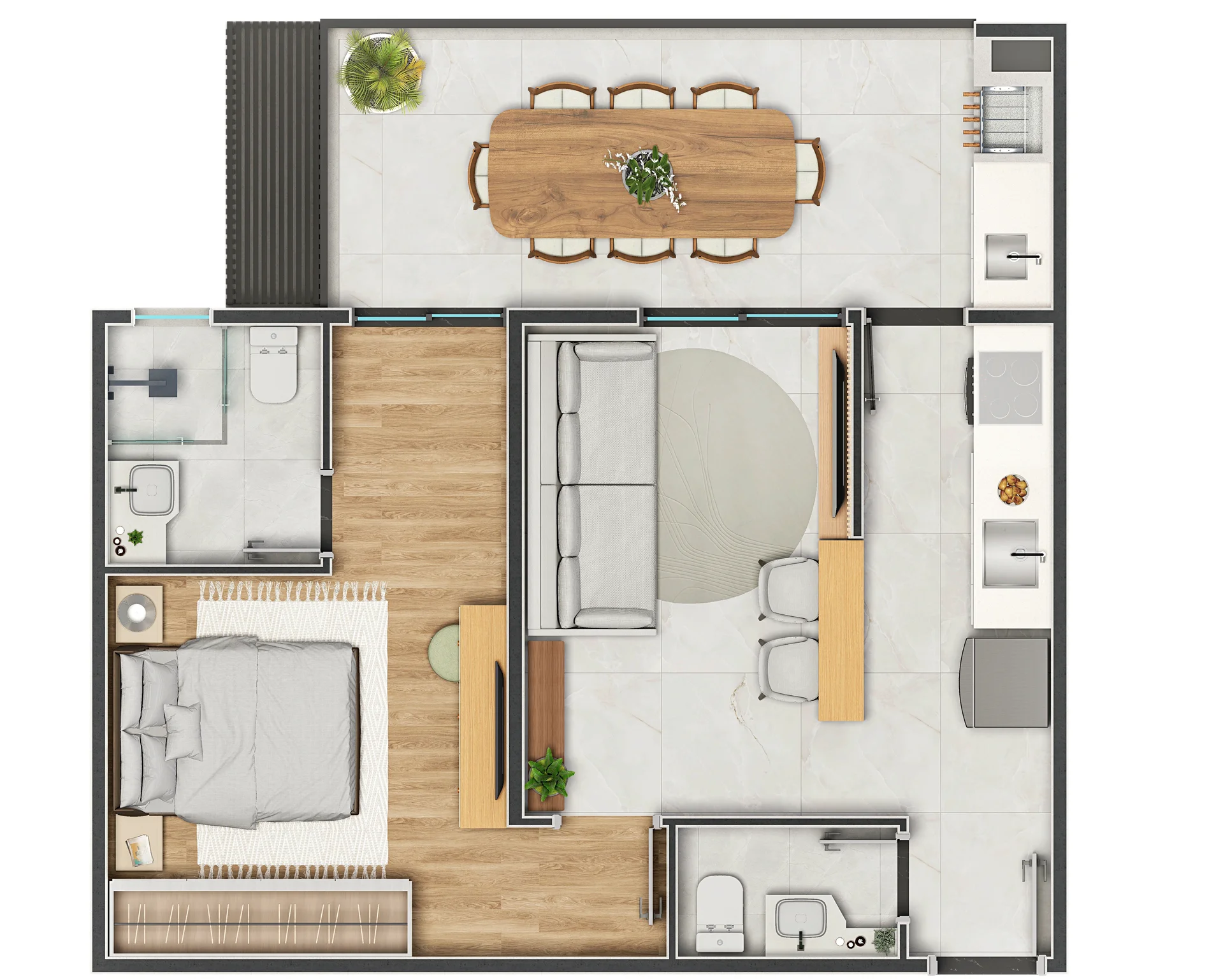 Planta Apartamento 1 Dormitório Ruy Barbosa